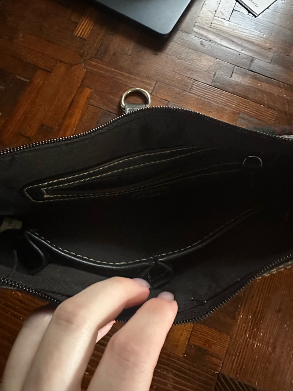 Chaps Red and Black Plaid Shoulder Bag with Leather Trim - Picture 4 of 4